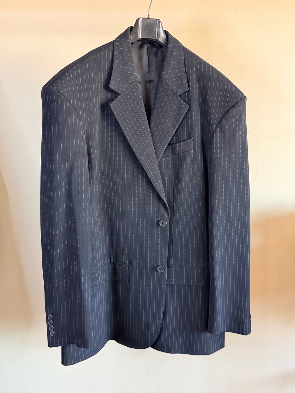 Balenciaga Black Pinstripe Oversized Blazer - Classic Two-Button Suit Jacket